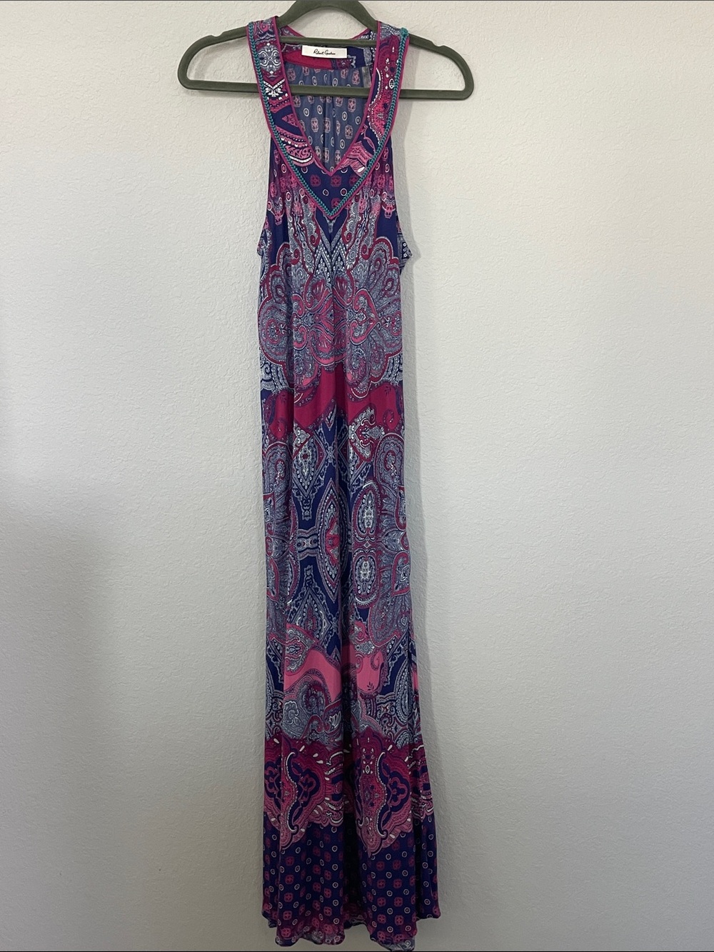Robert Graham Size 8 Paisley Print Maxi Dress V Neck Boho 100% Viscose